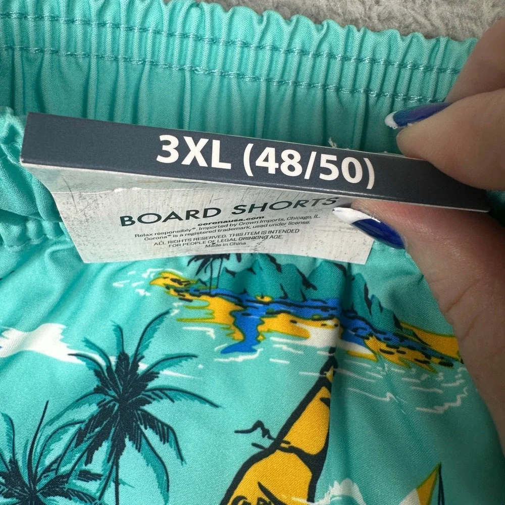 Corona Board‎ Shorts Mens 3XL (48/50) Teal Blue Tropical Beer Swim Trunks NEW